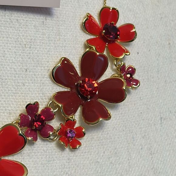KATE SPADE NECKLACE & EARRINGS POINSETTIA FLOWERS DAISIES POPPIES REVERSIBLE NWT - Picture 13 of 16